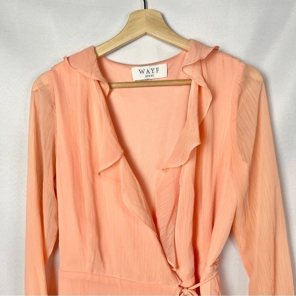 WAYF Blush Pink Gabby Long Sleeve Ruffle Wrap Mini Dress M - Picture 4 of 6